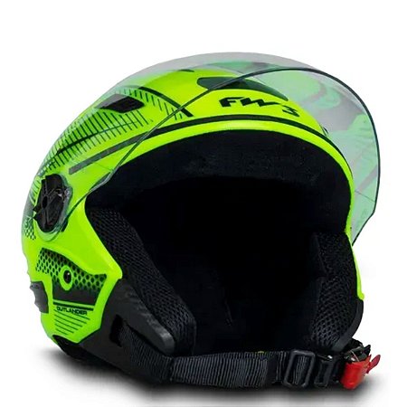 Capacete Para Moto X Open Neon Fw3 Viseira Cristal