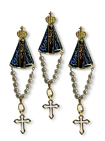 12 Boton Broche Nossa Senhora Aparecida Paz Terço Dourado