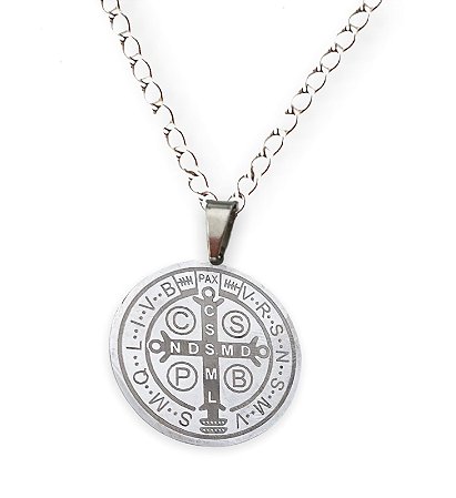 Corrente Pingente Medalha de São Bento Aço Inox