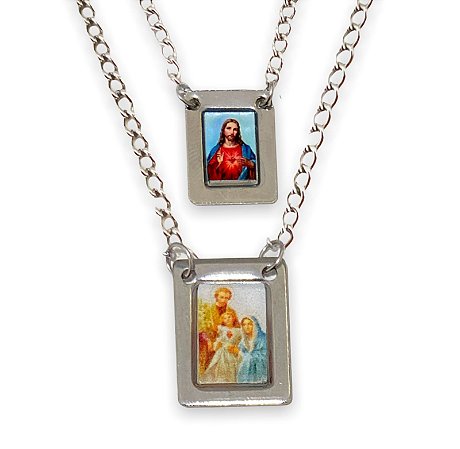 Escapulario Aço Inox Sagrada Familia e S Coração de Jesus