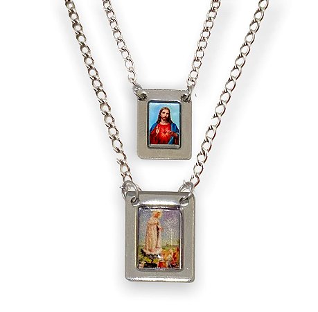 Escapulario Aço Inox Ns de Fatima Pastores e SG de Jesus