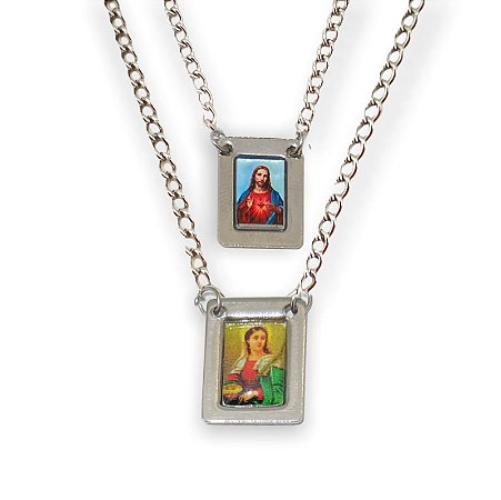 Escapulario Aço Inox Santa Luzia e Sagrado Coração de Jesus