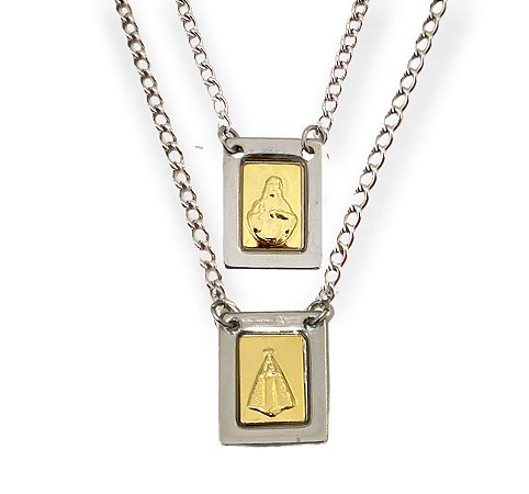 Escapulario Aço Inox Nossa Senhora Aparecida Dourado