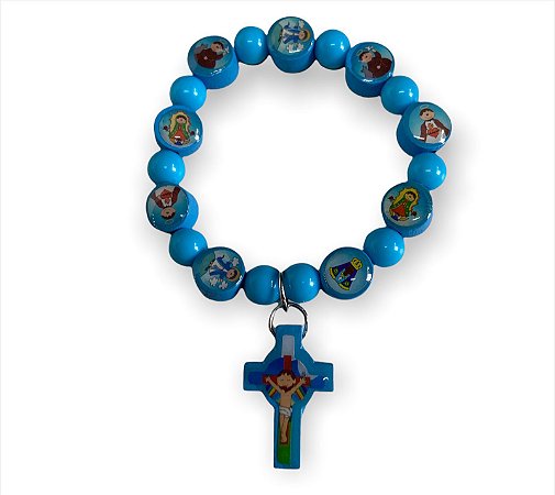 Pulseira Infantil Vários Santos  Azul com Crucifixo