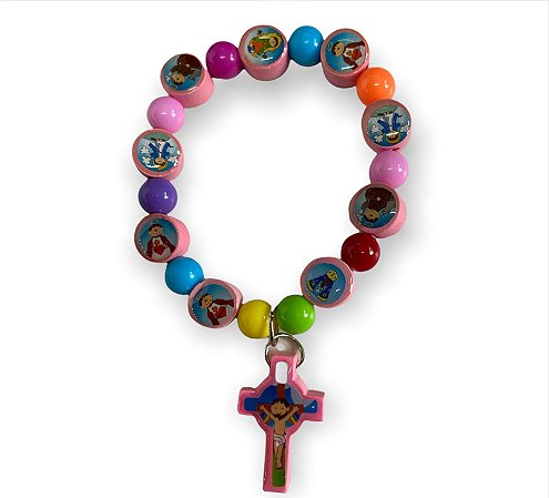 Pulseira Infantil Vários Santos Colorida com Crucifixo