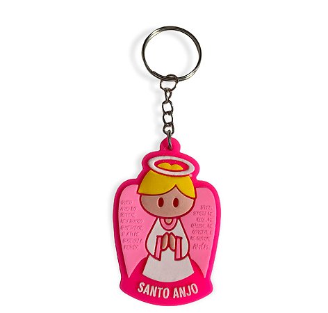 Chaveiro Emborrachado Santo Anjo Rosa