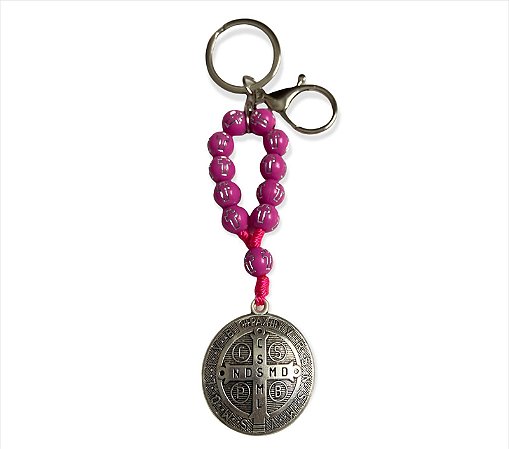 Chaveiro Mosquetão 3D Medalha de São Bento Rosa