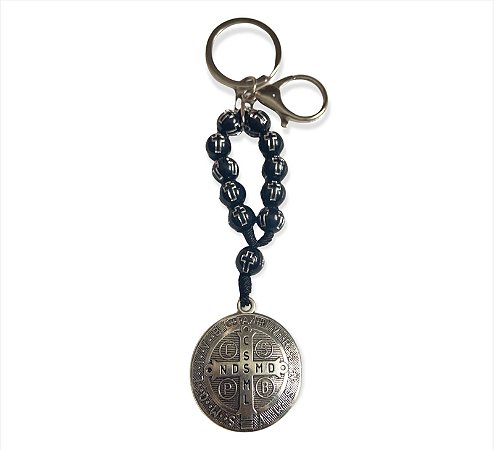 Chaveiro Mosquetão 3D Medalha de São Bento Preto