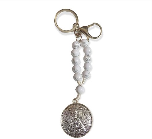 Chaveiro Mosquetão 3D Nossa Senhora Aparecida Branco