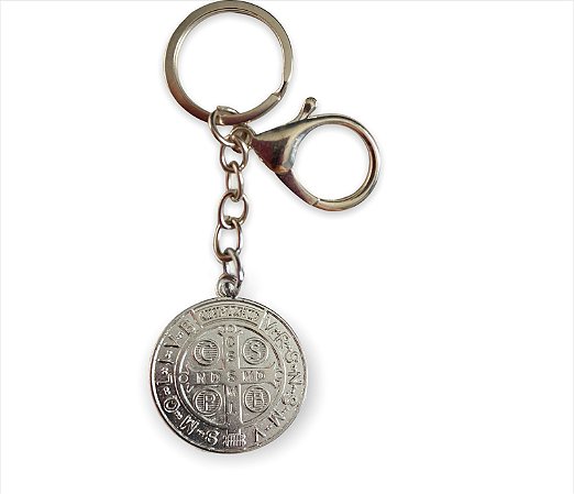 Chaveiro Mosquetão Medalha de São Bento Prata