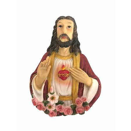 Adorno Porta Parede Sagrado Coração de Jesus Resina 13cm
