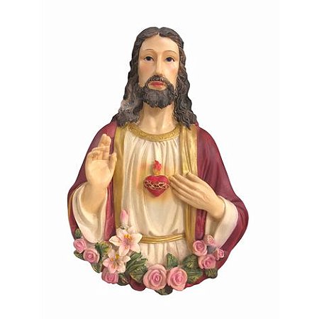 Adorno Porta Parede Sagrado Coração de Jesus Resina 25cm