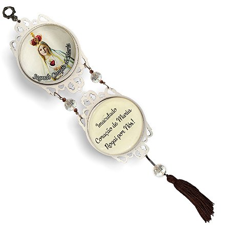 Imaculado Coração de Maria Adorno de Porta Madeira 32cm