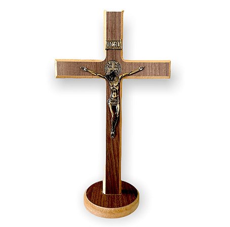 Crucifixo São Bento Parede e Mesa Madeira 35cm