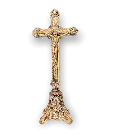 Crucifixo de Mesa Metal Com Cristo Dourado 17cm