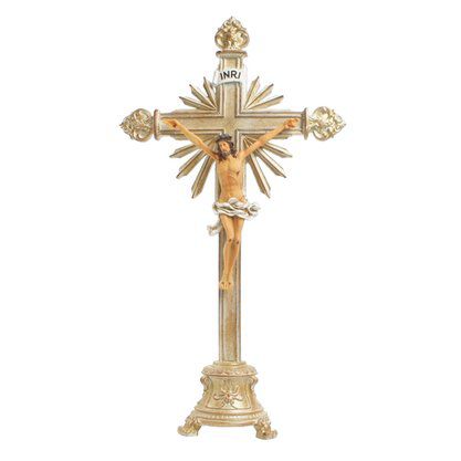 Crucifixo de Mesa Resina Importada Claro 58cm