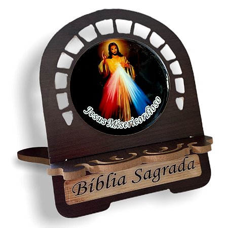 Porta Biblia Jesus Misericordioso Madeira G 30 x 25,5