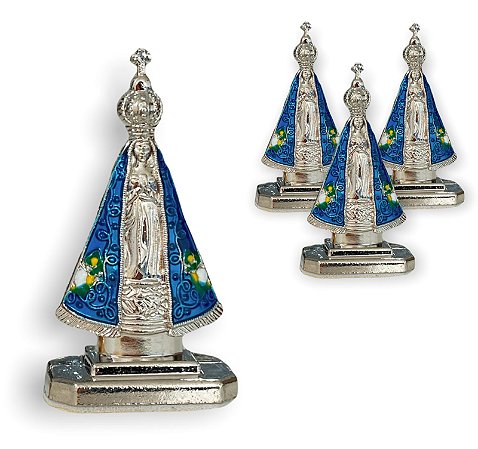 Nossa Senhora Aparecida Painel de Carro Dupla Face 5cm Prata