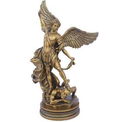 Imagem Arcanjo São Miguel em Mármore com Pintura Bronze 40cm