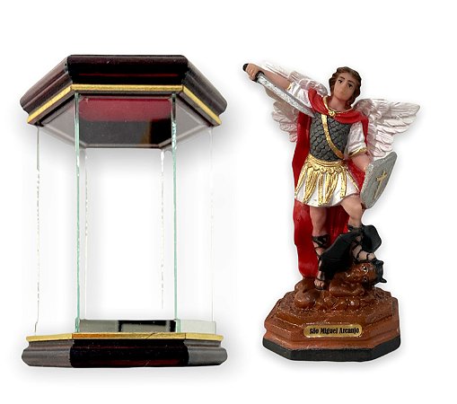 Redoma Oratorio com Imagem São Miguel Arcanjo 17cm