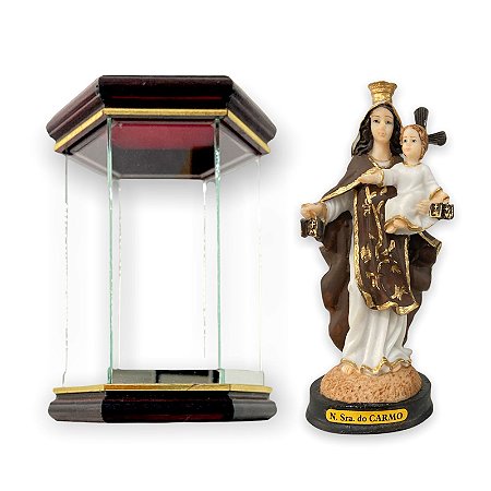 Redoma Oratorio com Imagem de Nossa Senhora do Carmo 17cm