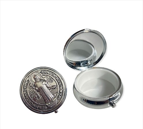 Teca Porta Hostia 5cm Medalha de São Bento Prata