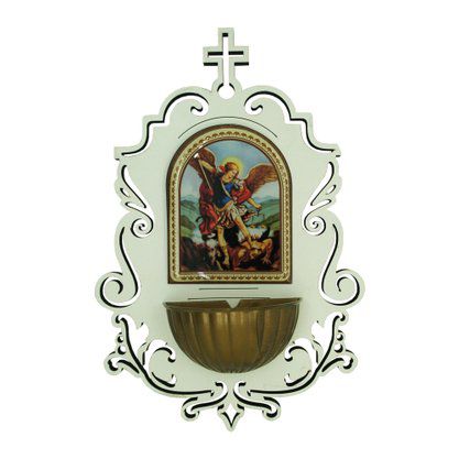 Pia Água Benta Arcanjo São Miguel MDF 6mm Branco 19cm