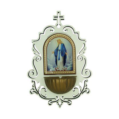 Pia Água Benta Nossa Senhora das Graças MDF 6mm Branco 19cm