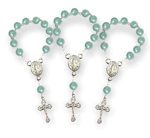 Mini Terços Dezena Pérola Azul Lembrancinhas 96 Unidades