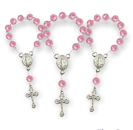 Mini Terços Dezena Pérola Rosa Lembrancinhas 12 Unidades