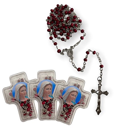 3 Terço Perfumado com Caixa Acrilica Cruz Nossa Senhora 42cm