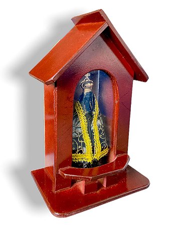 Oratorio Capela Madeira Com Imagem Ns Aparecida 10cm e Luz