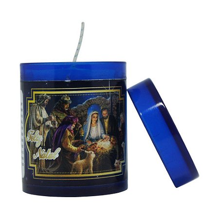Vela Acrilica Natal Presépio azul perfumada