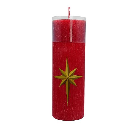 Vela Advento 20 cm x 7 cm Vermelha Texturizada - Estrela