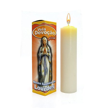 Vela Devoção Nossa Senhora de Lourdes 13cm acompanha oração