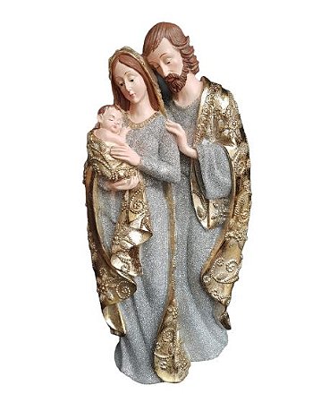 Imagem Sagrada Familia Resina Importada Prata Luxo 30cm