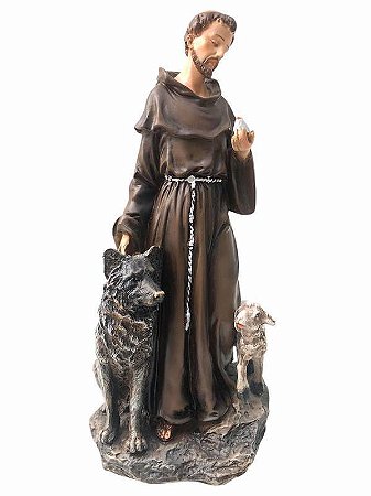Imagem São Francisco com Lobo Resina Importada 25cm