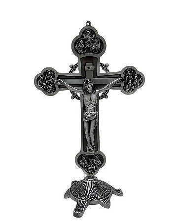 Crucifixo De Mesa Metal Prateado 27cm