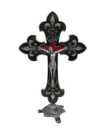 Crucifixo De Mesa Metal Prateado 22cm