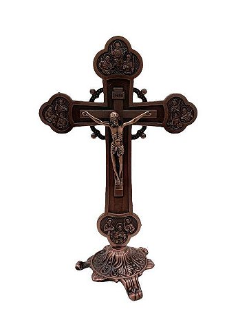 Crucifixo De Mesa Metal 20cm Bronze