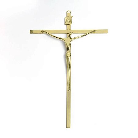 Crucifixo De Parede Metal Dourado 28cm