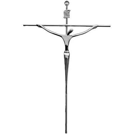 Crucifixo De Parede Metal Prateado 38cm