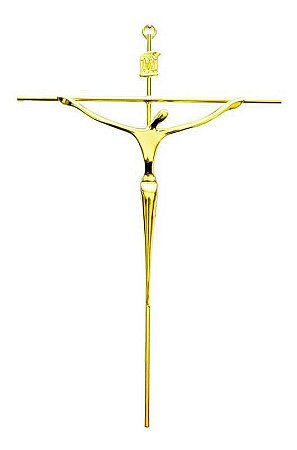 Crucifixo De Parede Metal Dourado 30cm