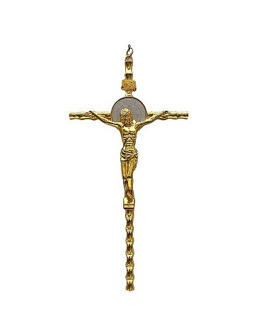 Crucifixo De Parede Metal Cruz Dourada 21cm