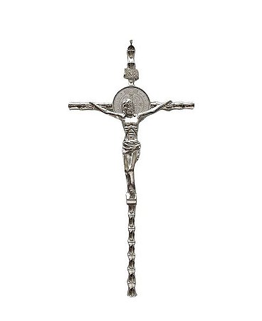 Crucifixo De Parede Metal Cruz Prateado 21cm
