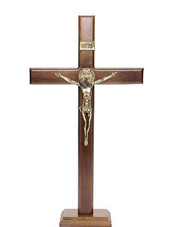 Crucifixo De Mesa Madeira Cristo Metal 40Cm
