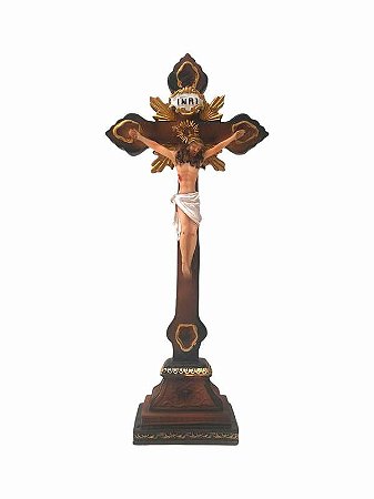 Crucifixo De Mesa Cruz Resina Importada 25Cm