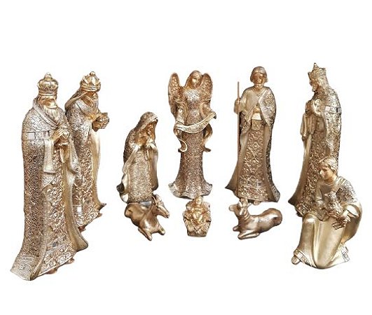 Presepio 30cm Dourado Resina Importada 10 peças