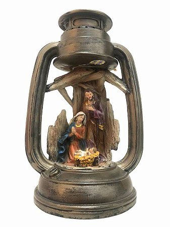 Presepio Sagrada Familia Lamparina com Luz 30cm Resina