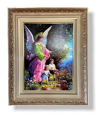 Quadro Infantil  Anjo Da Guarda Decorativo Parede 43x38cm